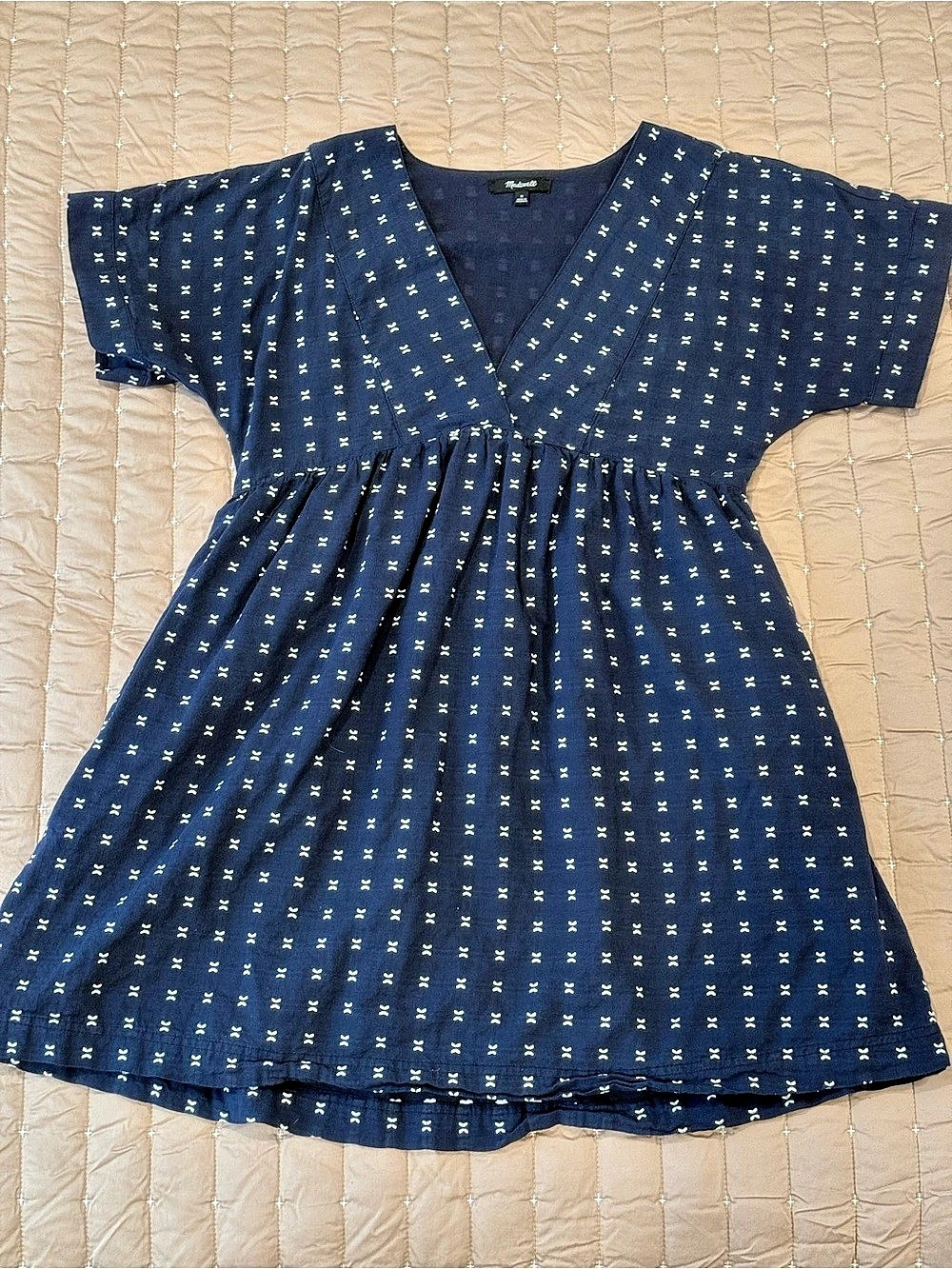 Madewell Cotton Babydoll Mini Dress in Blue & White